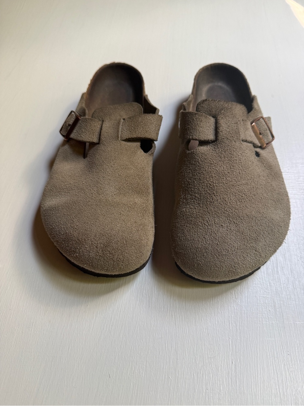 BIRKENSTOCKS Taupe Suede Boston Clog w/Buckle Sz 42 / L 11, M 9 Made In Germany